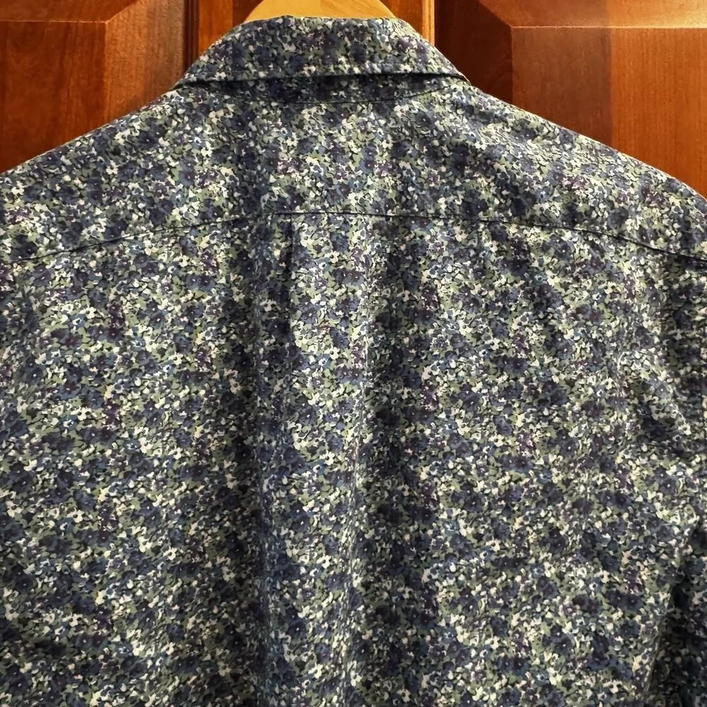 J.Crew Secret Wash Floral Button Down Cotton Shirt Blue Green Classic Fit Medium
